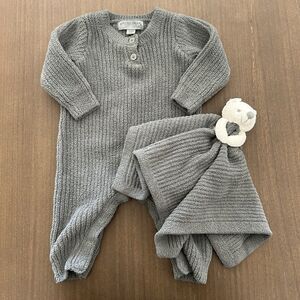 Barefoot Dreams Cozy Chic Ultra Lite Cozy Baby Romper & Lovey Set Grey